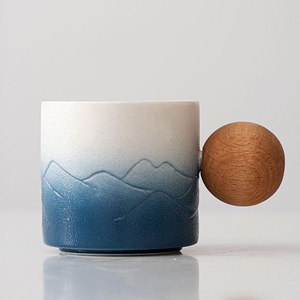 Японская керамическая чашка Коммерческая кофейная чашка с ручкой Пара кружек Подарки Офисная кофейная чашка с крышкой 245ML синий