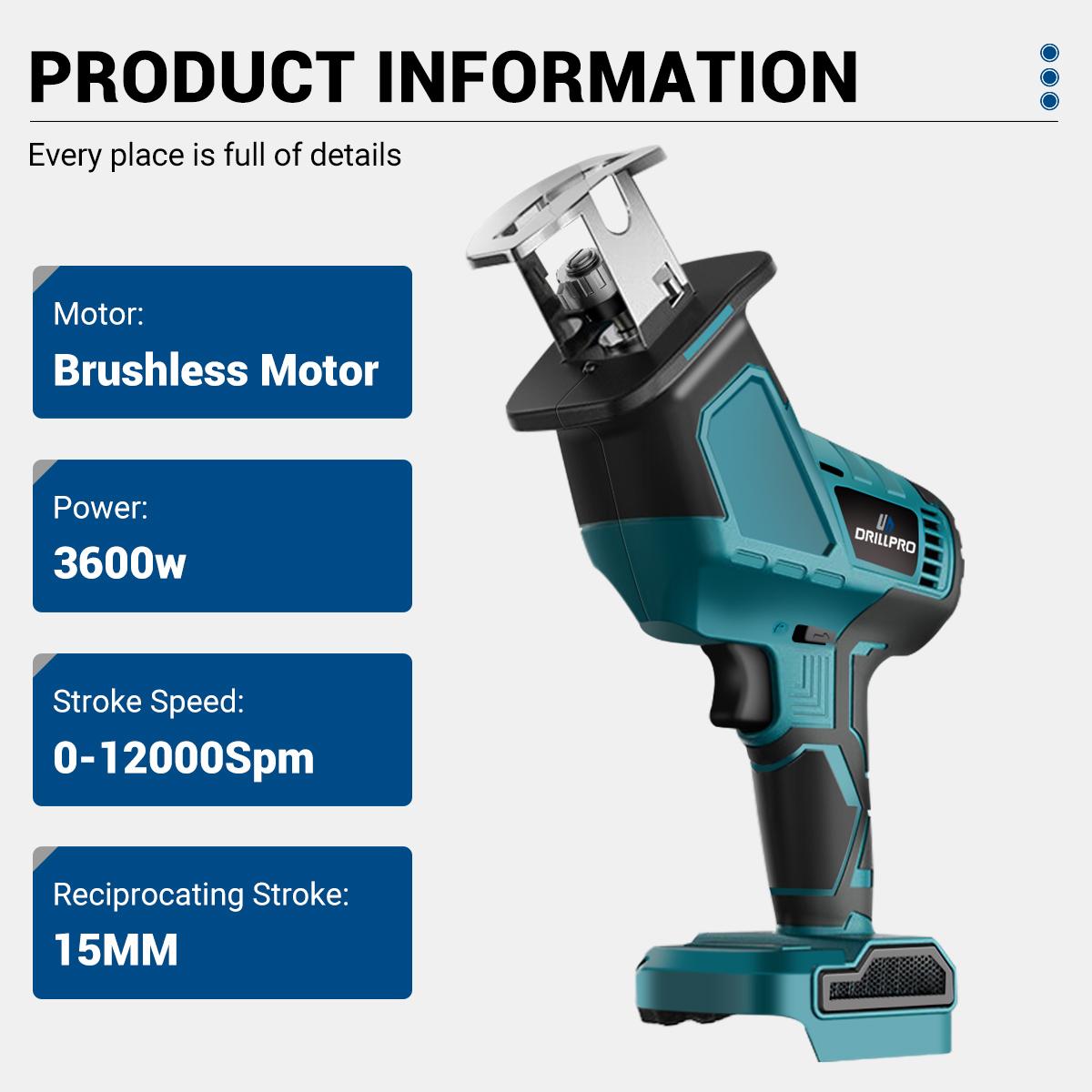 Drillpro 3600W 12000Spm Бесщеточная сабельная пила Беспроводная аккумуляторная бензопила Электроинструмент для резки дерева и металла
Drillpro 3600W 12000Spm Бесщеточная сабельная пила Беспроводная аккумуляторная бензопила Электроинструмент для резки дерева и металла