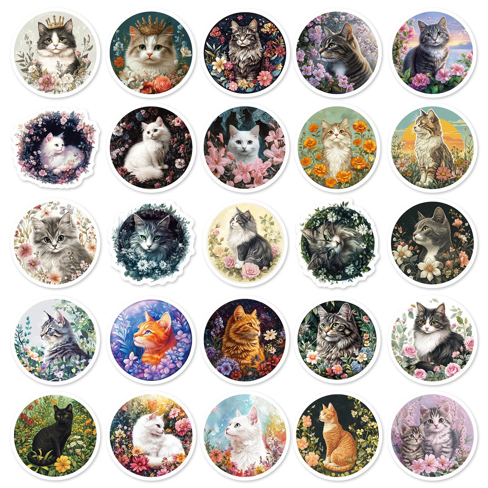 50 Новых круглых наклеек в стиле ретро, с акварельными кошачьими дудлами, с цветочной тематикой, не повторяющиеся наклейки
50 Новых круглых наклеек в стиле ретро, с акварельными кошачьими дудлами, с цветочной тематикой, не повторяющиеся наклейки