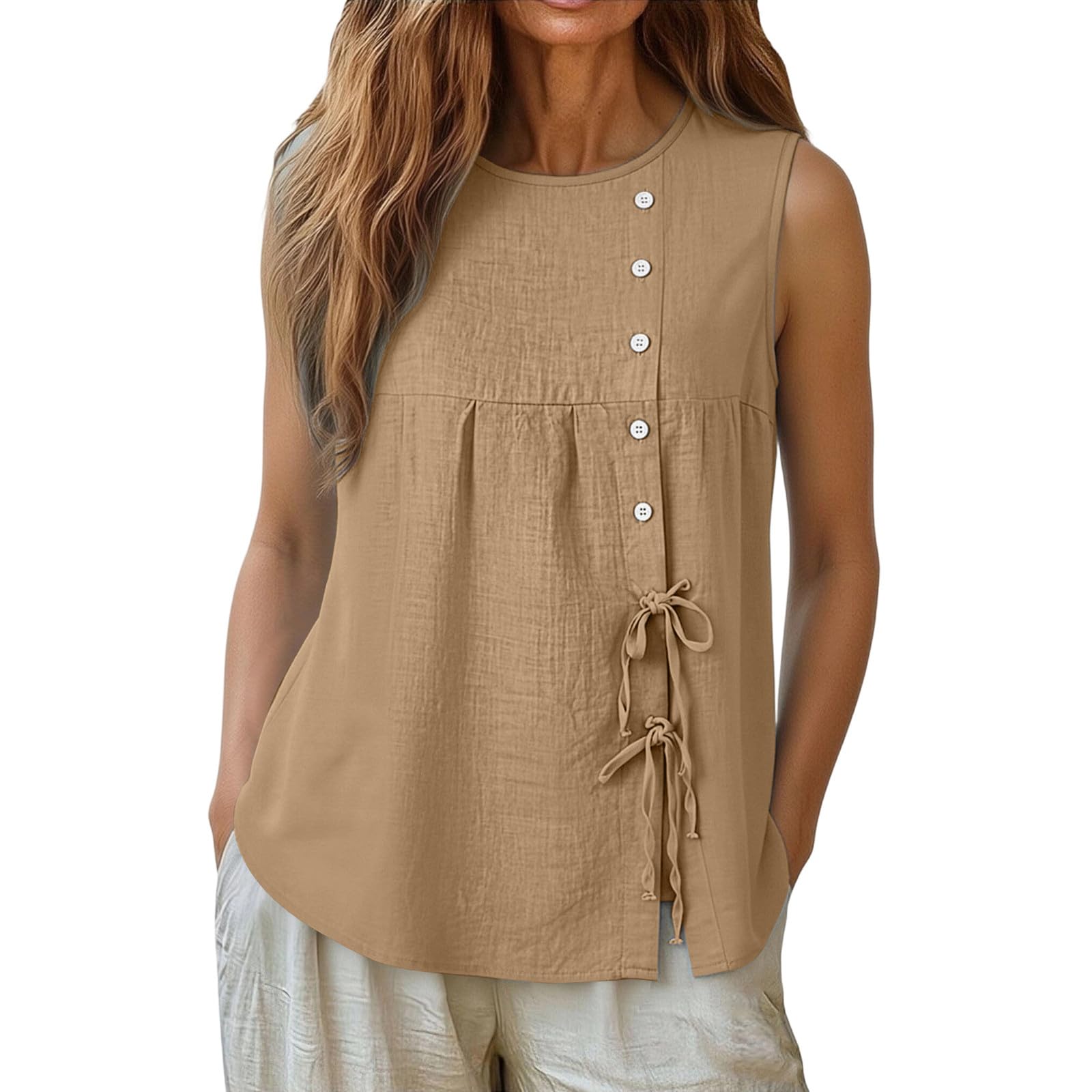 Women Loose Sleeveless Blouses Casual Tie Side Linen Tank Tops XL хакі
Women Loose Sleeveless Blouses Casual Tie Side Linen Tank Tops XL хакі