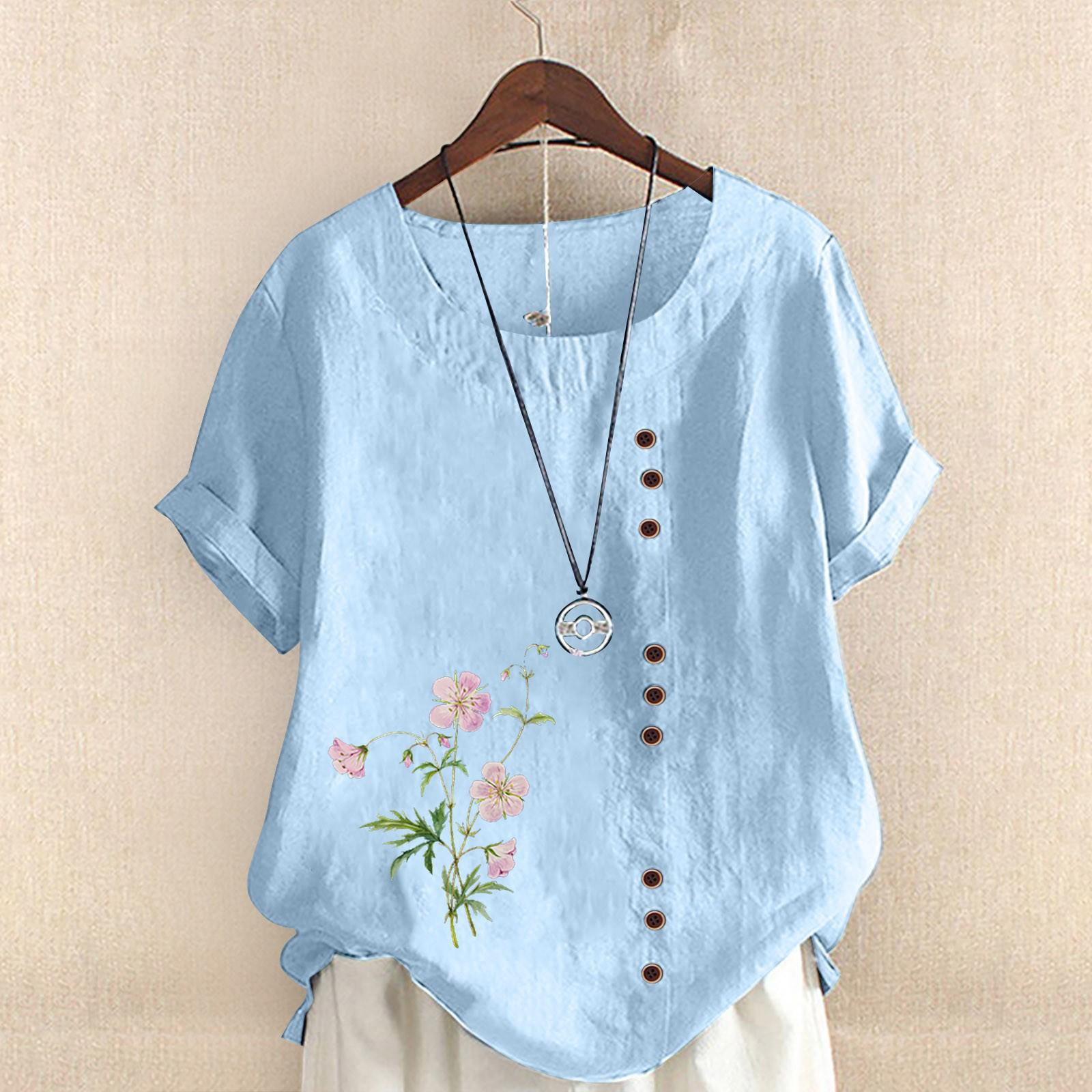 Европа и Соединенные Штаты Женская свободная хлопковая льняная блузка с принтом на пуговицах Футболка с короткими рукавами 5XL
Европа и Соединенные Штаты Женская свободная хлопковая льняная блузка с принтом на пуговицах Футболка с короткими рукавами 5XL