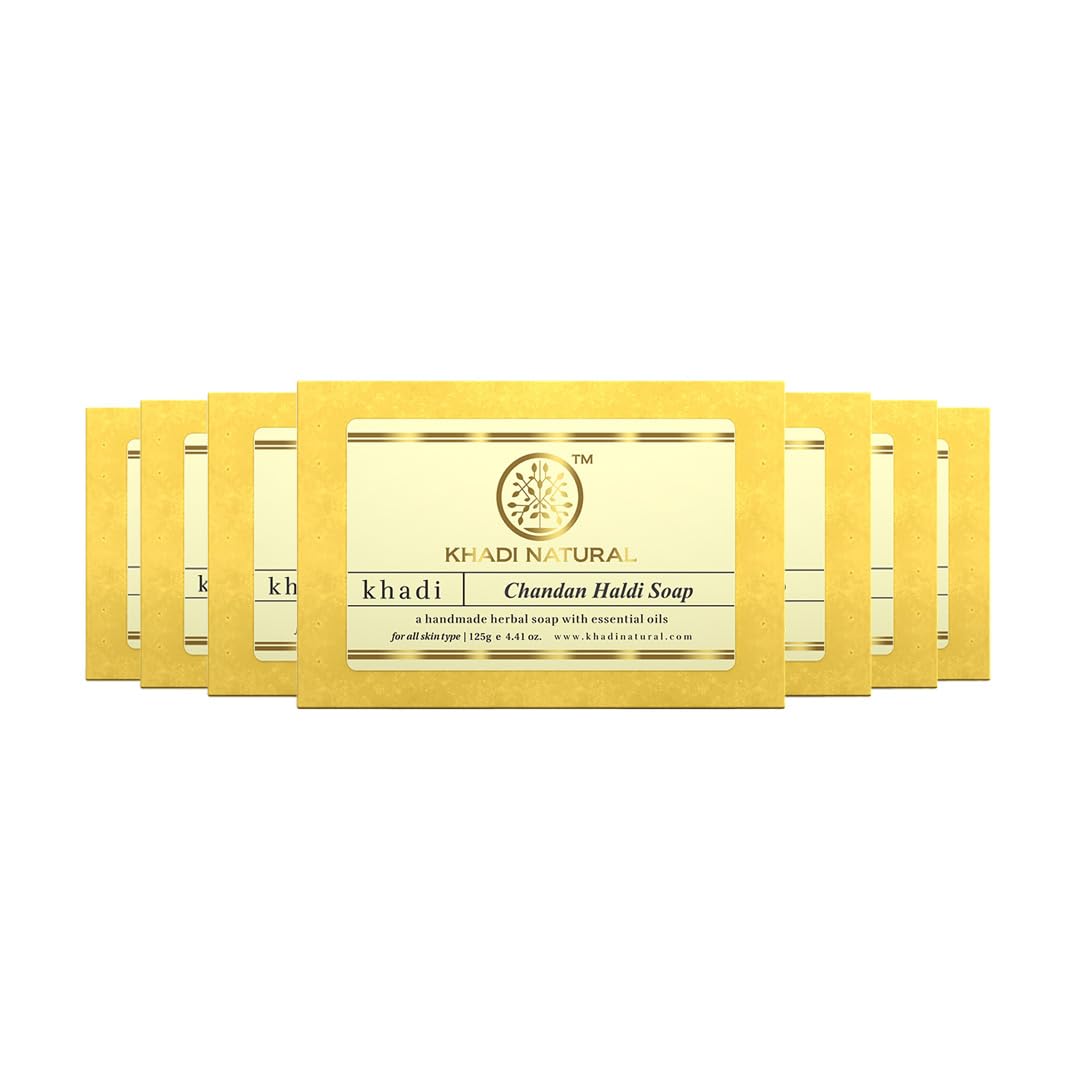 Khadi Natural Herbal Chandan Haldi Soap 125 g x Pack of 7 | Nourishing Gentle Bathing Bar for Smooth Skin
Khadi Natural Herbal Chandan Haldi Soap 125 g x Pack of 7 | Nourishing Gentle Bathing Bar for Smooth Skin