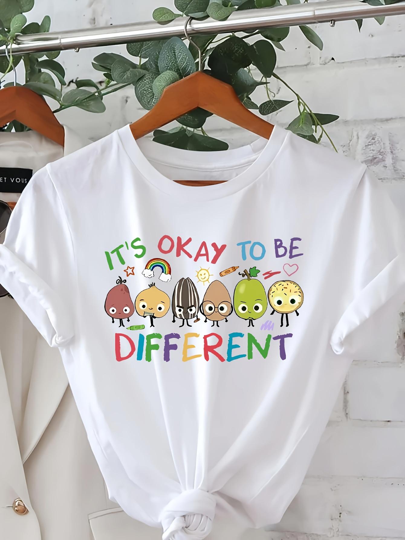 European sizes It s Okay to Be Different Graphic Print T-shirt, Short Sleeve Crew Neck Casual Top for Summer & Spring, Women s Clothing 4XL
European sizes It s Okay to Be Different Graphic Print T-shirt, Short Sleeve Crew Neck Casual Top for Summer & Spring, Women s Clothing 4XL