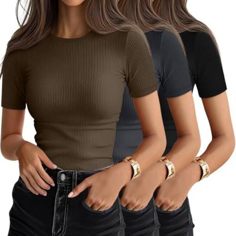 Form-Fitting Ribbed Knit Crew Neck Short Sleeve Casual Top S
Form-Fitting Ribbed Knit Crew Neck Short Sleeve Casual Top S