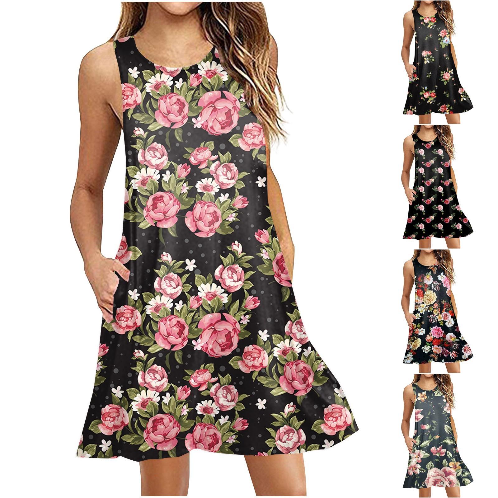 Женское модное пляжное платье без рукавов с цветочным принтом