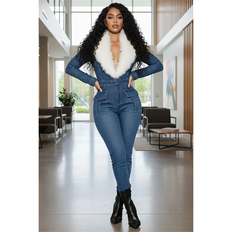 European and American 2025 New Fashion Solid Color Lapel Large Fur Collar Slim Fit Waist-Cinching Long-Sleeve Denim Jumpsuit Blue S
European and American 2025 New Fashion Solid Color Lapel Large Fur Collar Slim Fit Waist-Cinching Long-Sleeve Denim Jumpsuit Blue S
