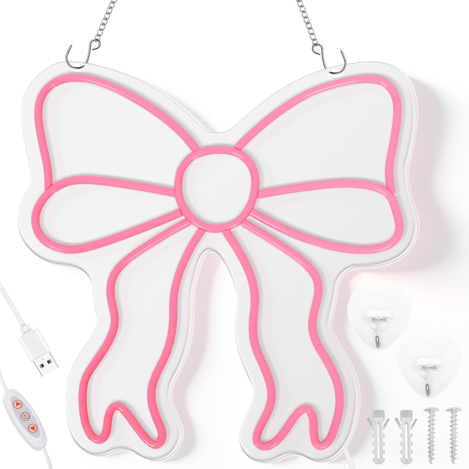 Pink Bow Neon Sign 10 Level Brightness Pink Bow LED Light Sign USB Powered Neon Hanging Signs with Dimmable Switch for Bar Party
Pink Bow Neon Sign 10 Level Brightness Pink Bow LED Light Sign USB Powered Neon Hanging Signs with Dimmable Switch for Bar Party
