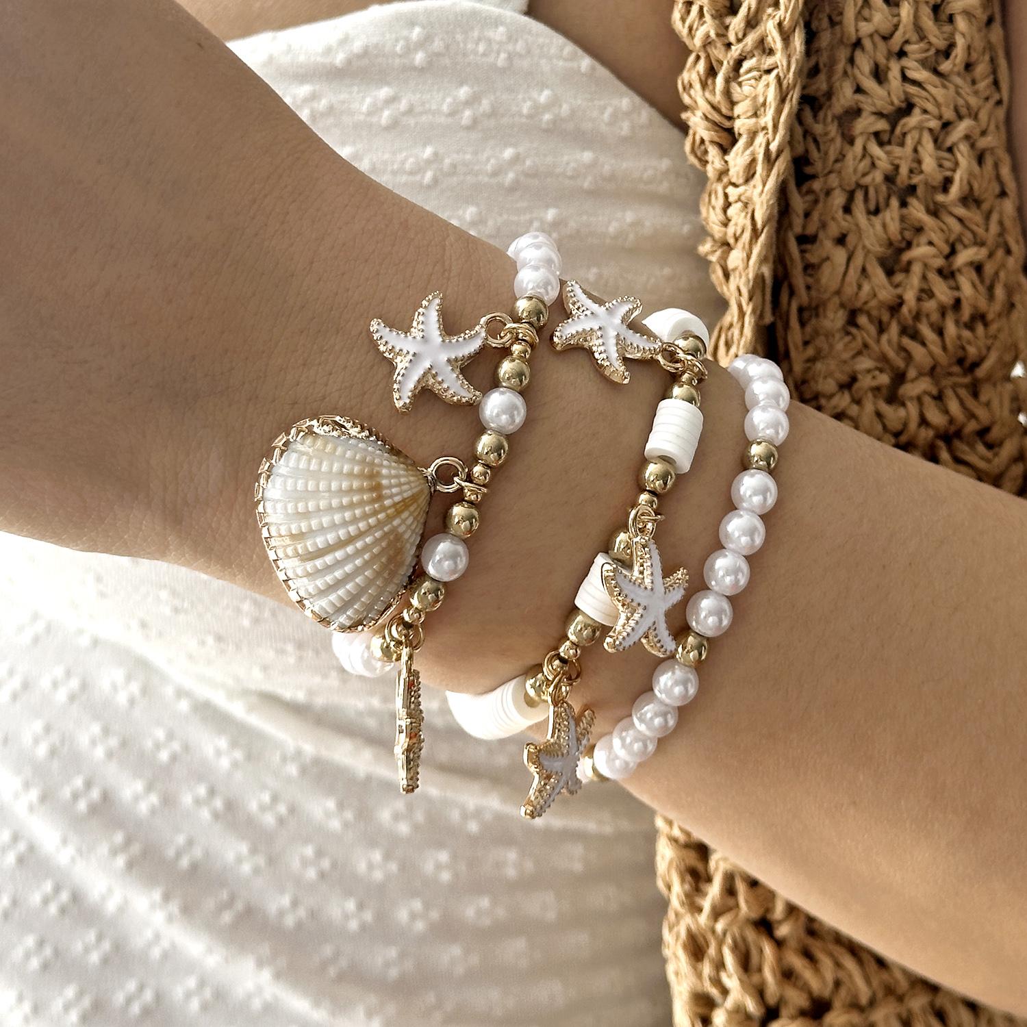 Fashion Polymer Clay Beaded Stretch Bracelets Set for Women Starfish Shell Pendant Stackable Bracelets Summer Beach Jewelry
Fashion Polymer Clay Beaded Stretch Bracelets Set for Women Starfish Shell Pendant Stackable Bracelets Summer Beach Jewelry
