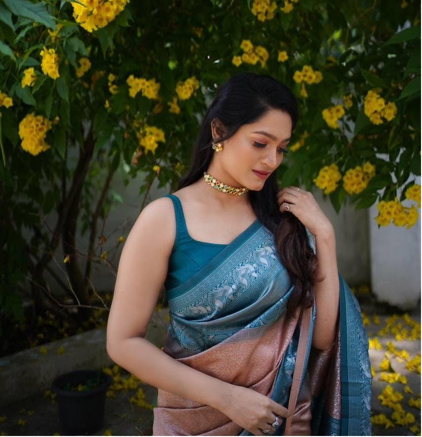 Kanchipuram Silk Blue Saree красивая работа Зари в виде традиционных мотивовот Eva Creation
Kanchipuram Silk Blue Saree красивая работа Зари в виде традиционных мотивовот Eva Creation