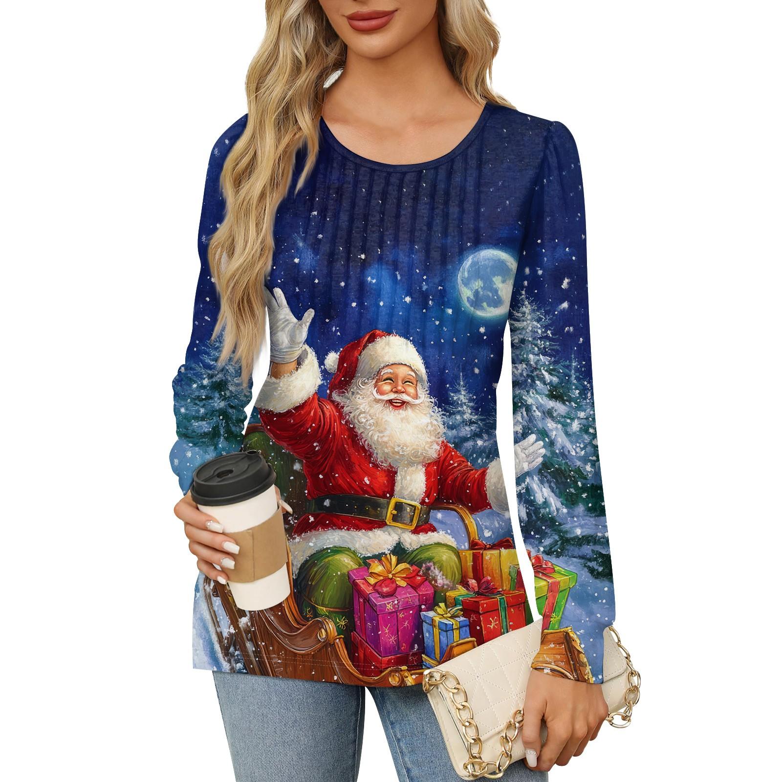 Рубашки с длинным рукавом для женщин Милые принты Графические футболки Блузки Нарядные повседневные блузки Плиссированные туники с круглым вырезом Топы Рождество M циан
Рубашки с длинным рукавом для женщин Милые принты Графические футболки Блузки Нарядные повседневные блузки Плиссированные туники с круглым вырезом Топы Рождество M циан