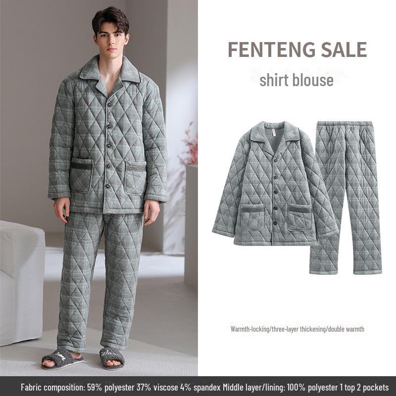 Мужская антистатическая стеганая пижама, коралловый флис, зимняя, трехслойная, плотная, домашняя одежда больших размеров 4X Large