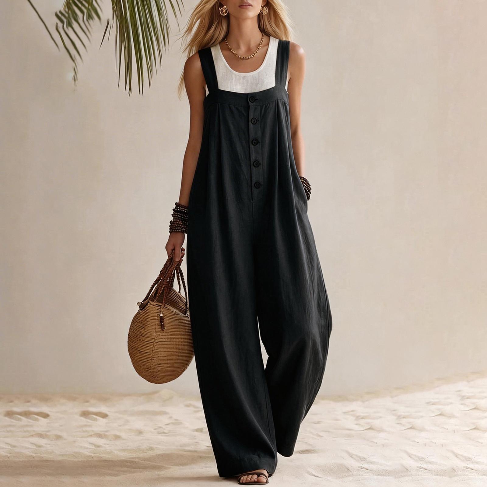 Women s Loose Fit Sleeveless Wide Leg Jumpsuit with Button Front Casual Long Overalls for Everyday Wear S чёрный
Women s Loose Fit Sleeveless Wide Leg Jumpsuit with Button Front Casual Long Overalls for Everyday Wear S чёрный