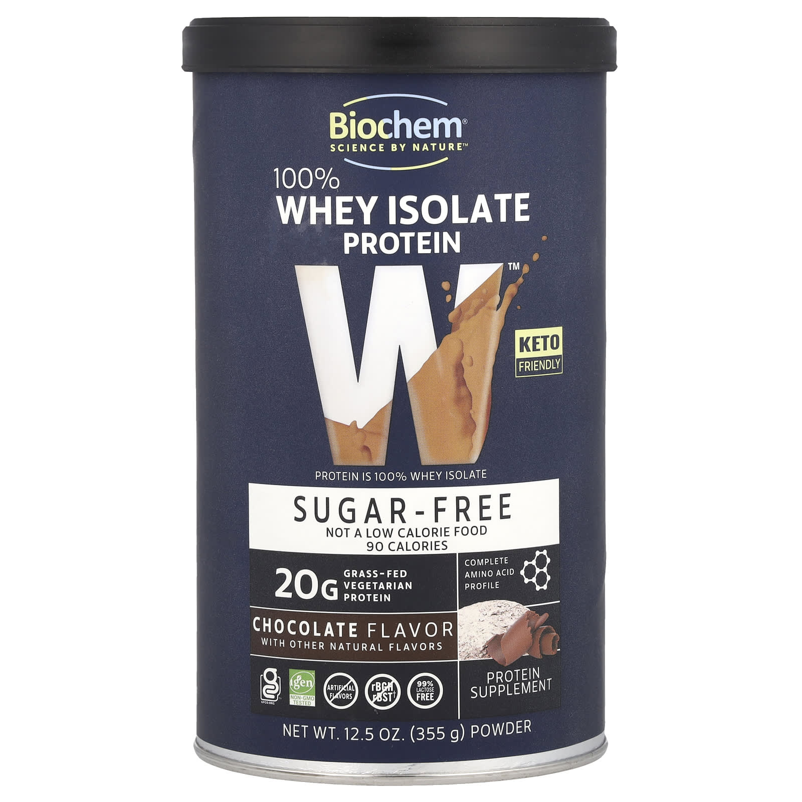 Biochem, 100% whey protein isolate, sugar-free, chocolate flavor, 355 g (12.5 oz)
Biochem, 100% whey protein isolate, sugar-free, chocolate flavor, 355 g (12.5 oz)