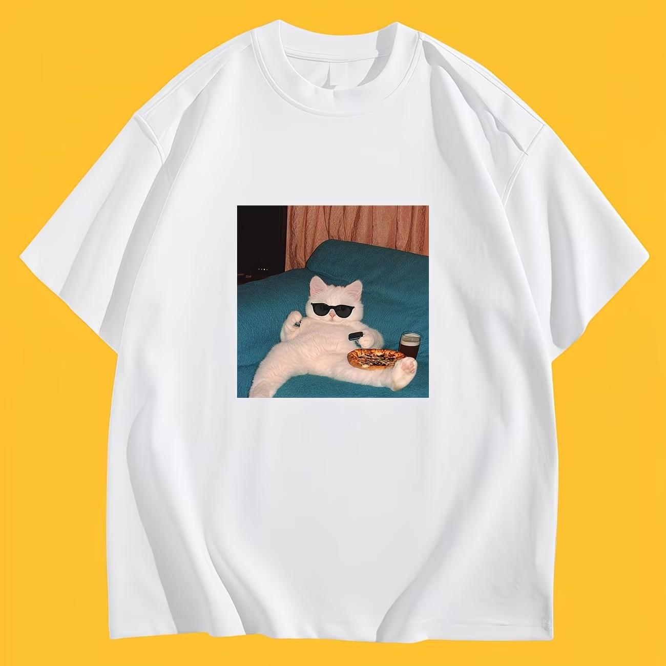 Funny Cat Eating Pizza Meme TShirt Sunglasses White Cat Graphic Tee Summer Short Sleeve Humor Pet Lover Gift Streetwear Tops S
Funny Cat Eating Pizza Meme TShirt Sunglasses White Cat Graphic Tee Summer Short Sleeve Humor Pet Lover Gift Streetwear Tops S