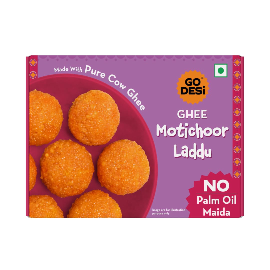 GO DESi Ghee Motichoor Laddu - 200/150 grams | Made with Bengal Gram Flour and Pure Cow Ghee | Indian Sweets | Sweets Gift Pack
GO DESi Ghee Motichoor Laddu - 200/150 grams | Made with Bengal Gram Flour and Pure Cow Ghee | Indian Sweets | Sweets Gift Pack