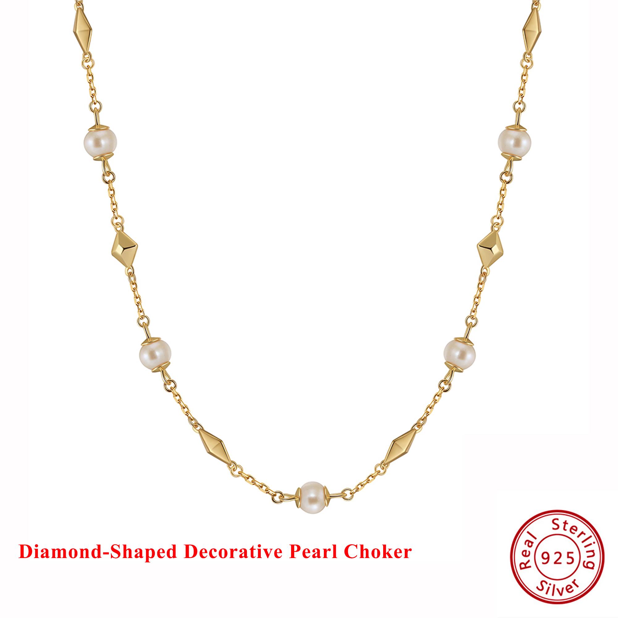 EFFIE QUEEN 100% S925 Silver 14k Gold Rhombus Style Pearl Chain Choker Necklace Simple Jewelry for Women Banquet Party GPN52
EFFIE QUEEN 100% S925 Silver 14k Gold Rhombus Style Pearl Chain Choker Necklace Simple Jewelry for Women Banquet Party GPN52