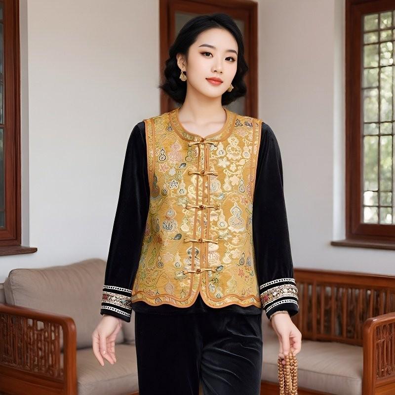 Elegant Chinese-Style Vest for Middle-Aged and Elderly Women, Cap Sleeve Spring and Autumn Outerwear, Loose Fit Slimming Top XL жёлтый
Elegant Chinese-Style Vest for Middle-Aged and Elderly Women, Cap Sleeve Spring and Autumn Outerwear, Loose Fit Slimming Top XL жёлтый