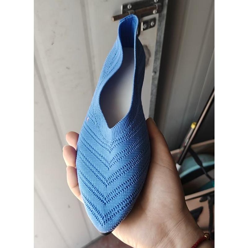 Женские туфли-лодочки с острым носком, однотонные вязаные слипоны, повседневные дышащие туфли на плоской подошве, женские лоферы, удобная женская обувь 40