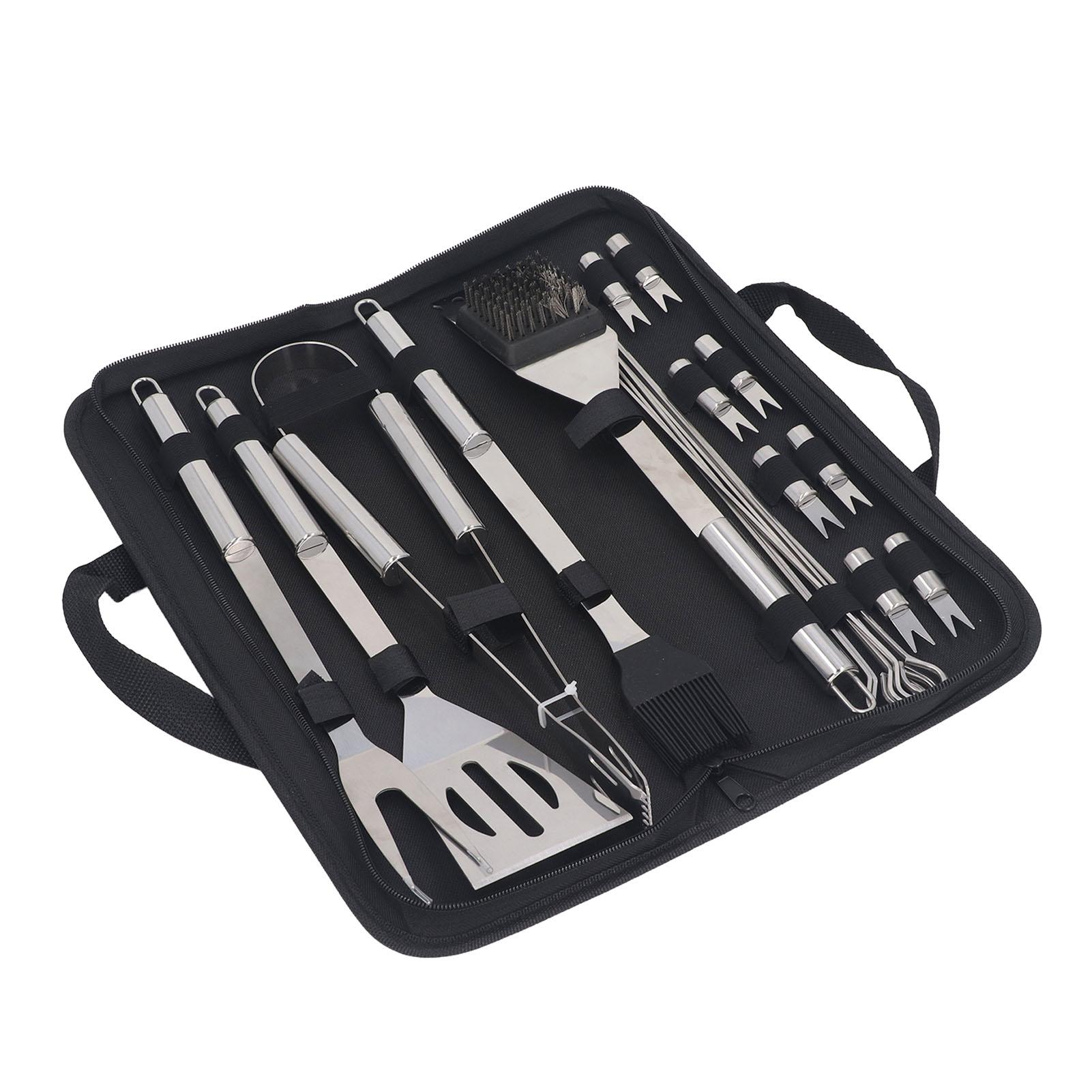 20pcs BBQ Tool Set Stainless Steel Spatula Fork Tongs Brush Grilling Utensils with Storage Bag for Outdoor Barbecue
20pcs BBQ Tool Set Stainless Steel Spatula Fork Tongs Brush Grilling Utensils with Storage Bag for Outdoor Barbecue