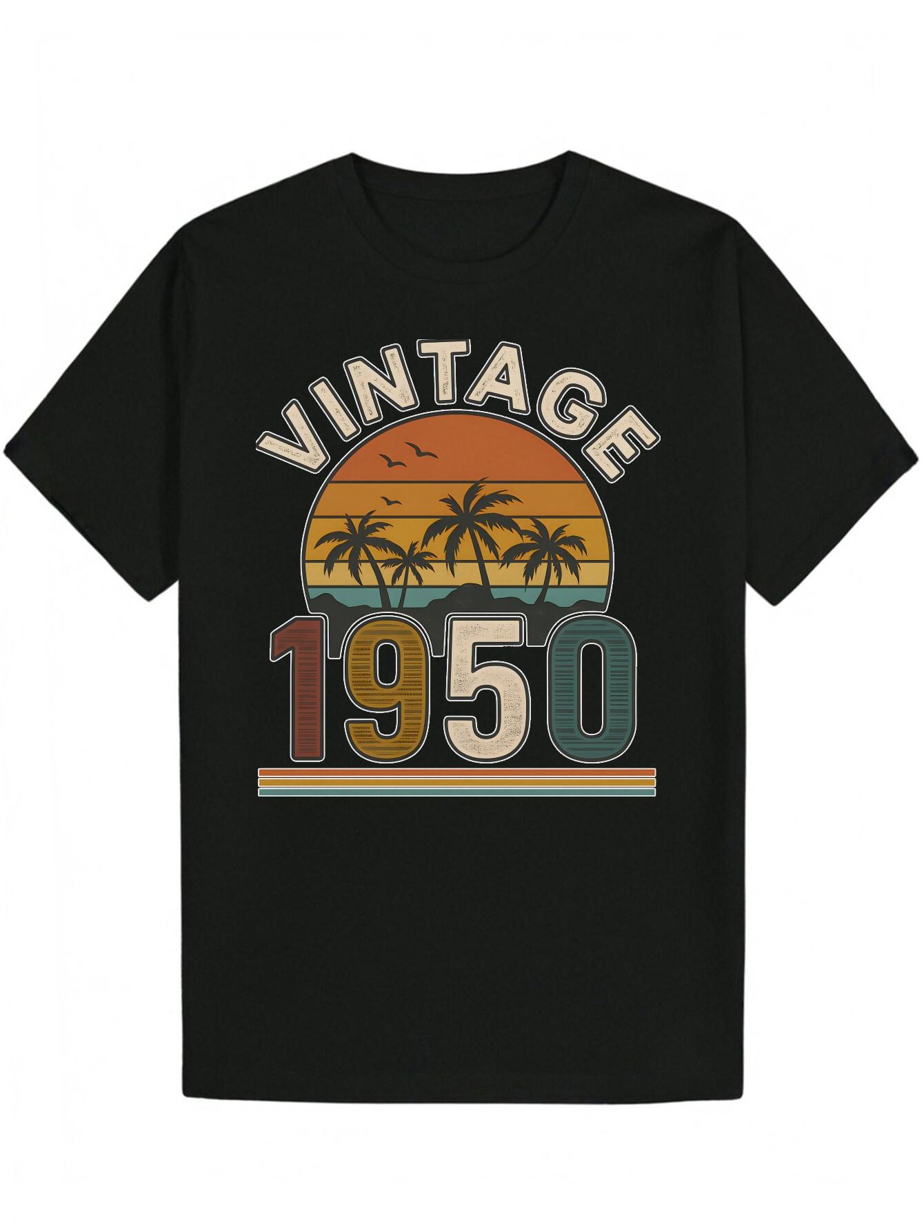 Vintage 1950 Retro Graphic T-shirt - Casual Polyester Crew Neck Tee with Palm Tree & Sunset Design L
Vintage 1950 Retro Graphic T-shirt - Casual Polyester Crew Neck Tee with Palm Tree & Sunset Design L