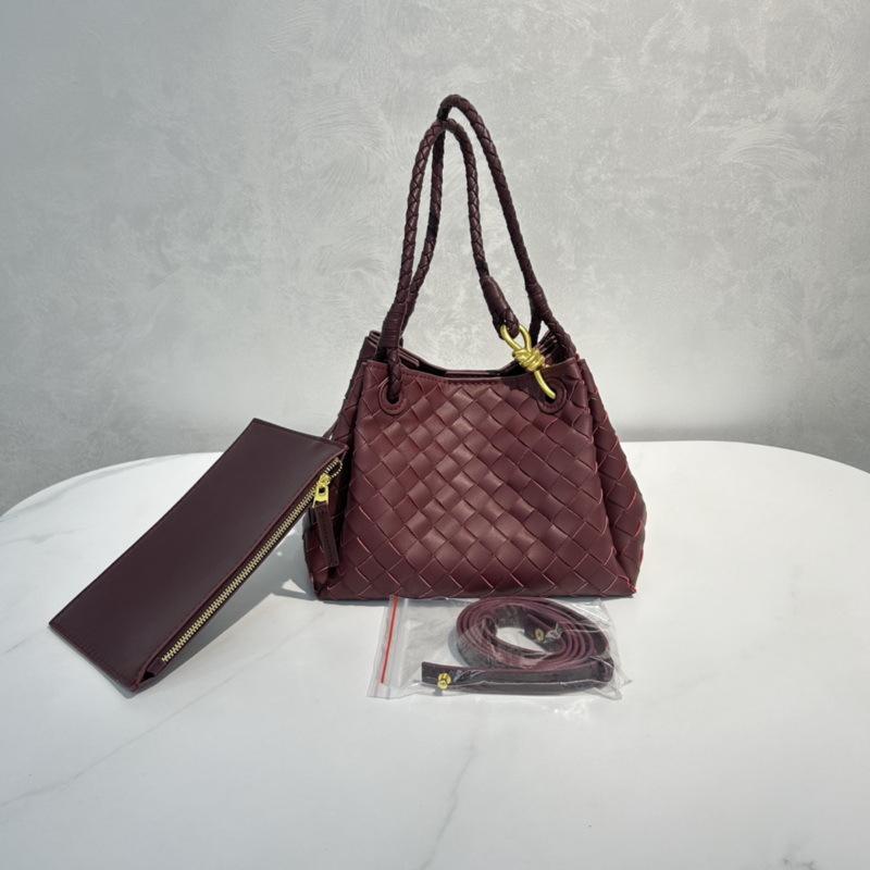 Новая женская сумка из натуральной кожи, модная классическая плетеная сумка, позолоченная веревка, парашют, одно плечо, диагональная сумка с перекрестными краями 21x17x16.5cm вино красного