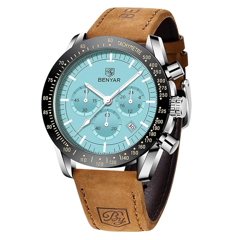 BY BENYAR mens watches chronograph analog quartz movement stylish sports designer watch 30m waterproof elegant father s day gift, light blue,
BY BENYAR mens watches chronograph analog quartz movement stylish sports designer watch 30m waterproof elegant father s day gift, light blue,