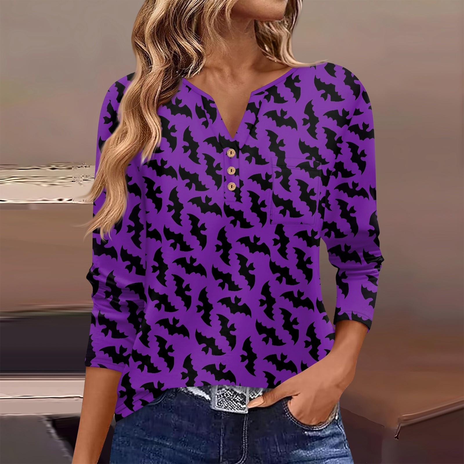Женская футболка с принтом на пуговицах и принтом Хэллоуина, с длинным рукавом, на каждый день, на выходные, модная, базовая, с V-образным вырезом, с карманом L
Женская футболка с принтом на пуговицах и принтом Хэллоуина, с длинным рукавом, на каждый день, на выходные, модная, базовая, с V-образным вырезом, с карманом L