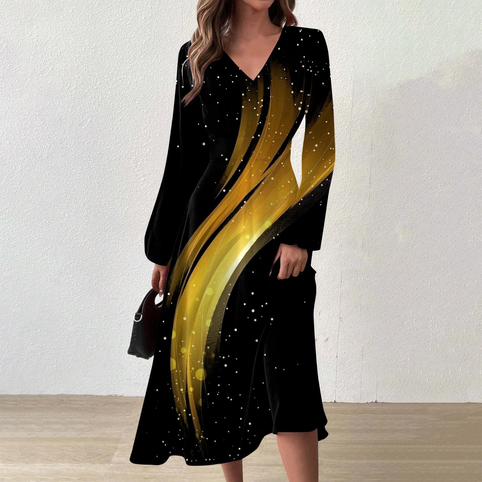 Women s And Winter Casual Fashion V-neck Long Sleeve Line Print Long Dress XXL золотой
Women s And Winter Casual Fashion V-neck Long Sleeve Line Print Long Dress XXL золотой