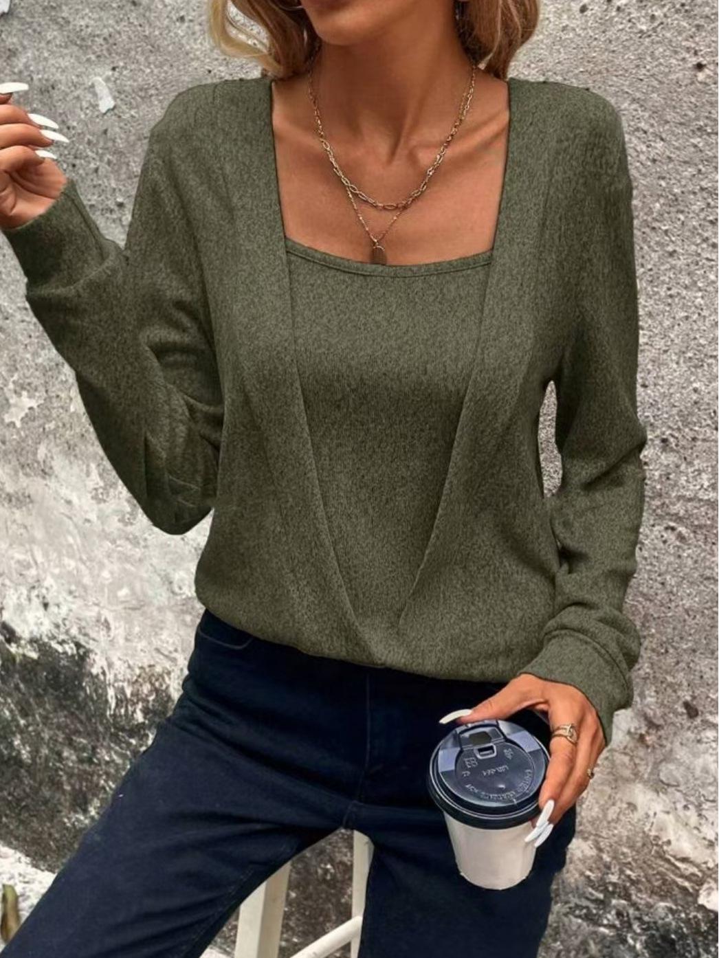 2024 European and American Solid Color Square Neck Two-Piece Look Loose Long Sleeve Casual Women s Wear for Autumn and Winter S армія зелений колір
2024 European and American Solid Color Square Neck Two-Piece Look Loose Long Sleeve Casual Women s Wear for Autumn and Winter S армія зелений колір