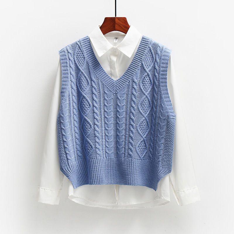 Korean Fashion Women s Sweater Vest Spring Autumn Knitted Loose V Neck Sleeveless Pullover Female Jupmer Tops S синий
Korean Fashion Women s Sweater Vest Spring Autumn Knitted Loose V Neck Sleeveless Pullover Female Jupmer Tops S синий