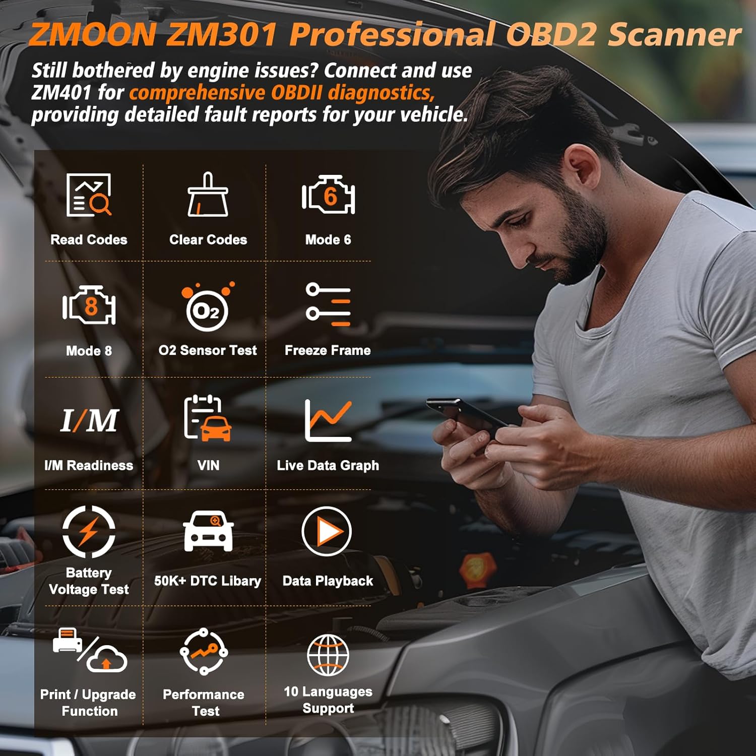 ZMOON ZM301 OBD2 Scanner Diagnostic Tool, Car Code Reader OBDII/EOBD Diagnostic Scan Tool for All Cars After 1996
ZMOON ZM301 OBD2 Scanner Diagnostic Tool, Car Code Reader OBDII/EOBD Diagnostic Scan Tool for All Cars After 1996