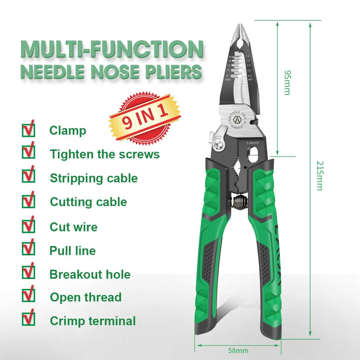 LAOA 9 in 1 Electrician Pliers Multifunctional Needle Nose Pliers for Wire Stripping Cable Cutters Terminal Crimping Hand Tools
LAOA 9 in 1 Electrician Pliers Multifunctional Needle Nose Pliers for Wire Stripping Cable Cutters Terminal Crimping Hand Tools