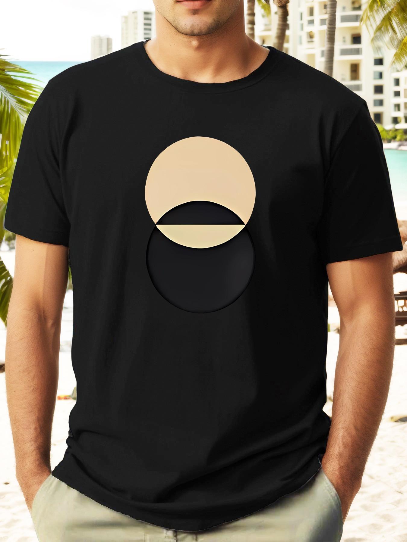 Light Blue Casual Short Sleeve T-shirt with Dual-Tone Beige & Black Circle Print - Summer Round Neck Regular Fit Tee for Adults S
Light Blue Casual Short Sleeve T-shirt with Dual-Tone Beige & Black Circle Print - Summer Round Neck Regular Fit Tee for Adults S
