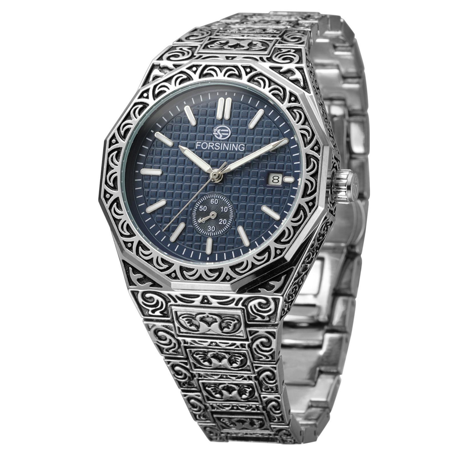 FORSINING Business Waterproof Luminous Auto Date Wristwatch Stainless Steel Relief Engraved Men s Automatic Mechanical Watches Irregular Case срібний/синій
FORSINING Business Waterproof Luminous Auto Date Wristwatch Stainless Steel Relief Engraved Men s Automatic Mechanical Watches Irregular Case срібний/синій