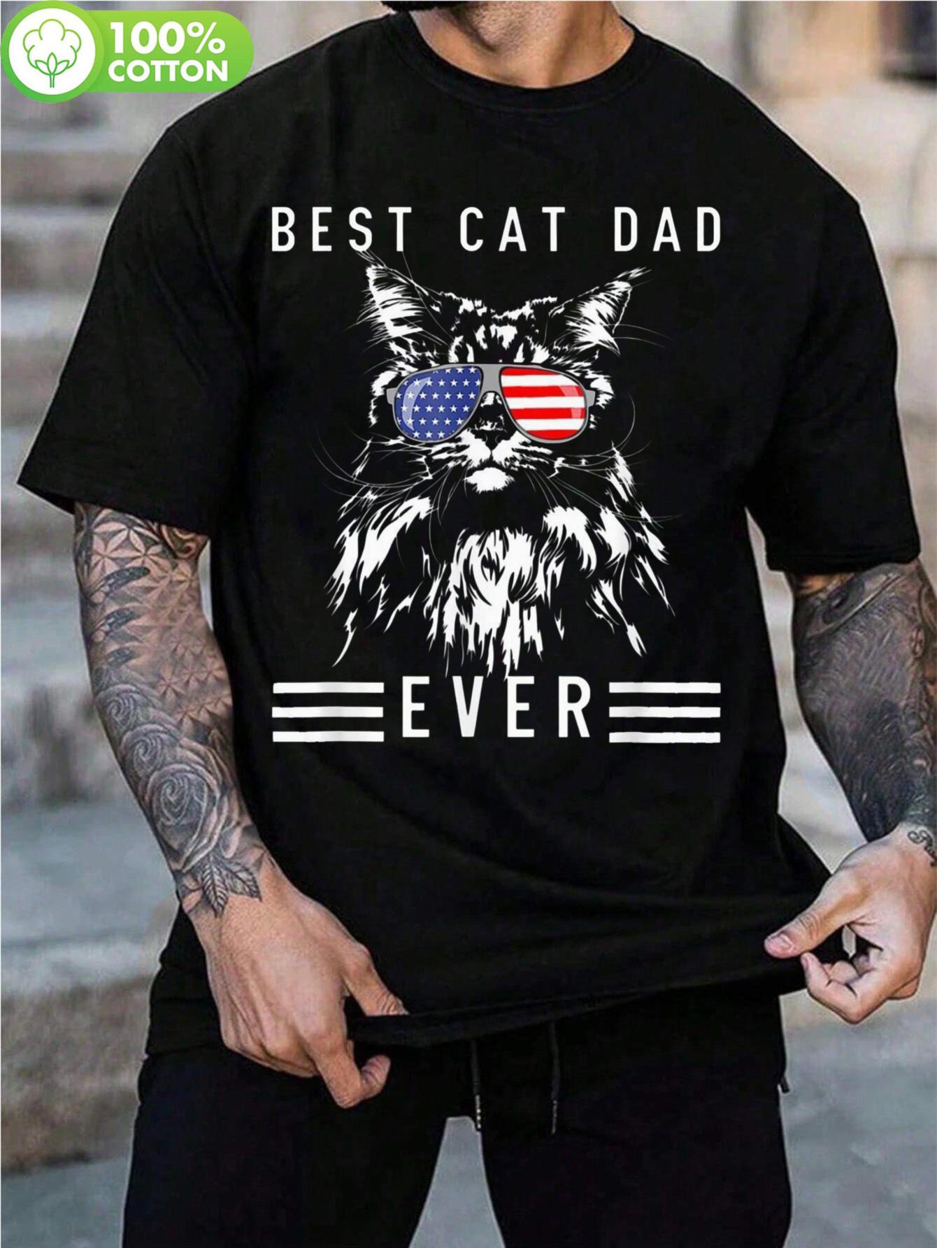 Patriotic Best Cat Dad Ever Graphic T-shirt - 100% Cotton Soft Breathable Short Sleeve Tee with American Flag Fashion Glasses Cat Design S
Patriotic Best Cat Dad Ever Graphic T-shirt - 100% Cotton Soft Breathable Short Sleeve Tee with American Flag Fashion Glasses Cat Design S