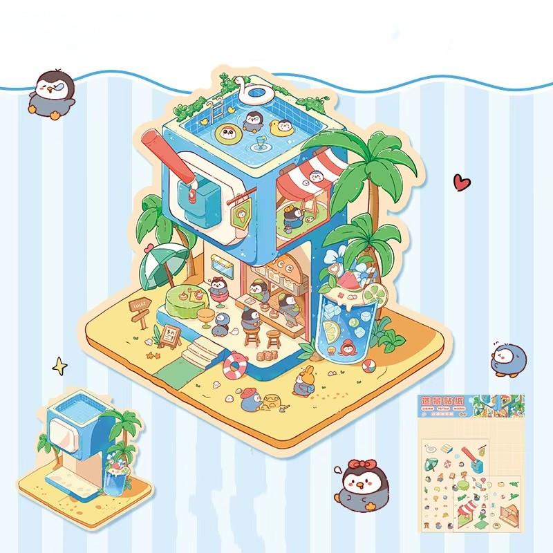 Мультфильм Еда Уличный Пейзаж Наклейка Сцена из Хижины DIY Игрушка Игра Наклейка Фестиваль Подарок На День Рождения для Детей Девочек и Детей
