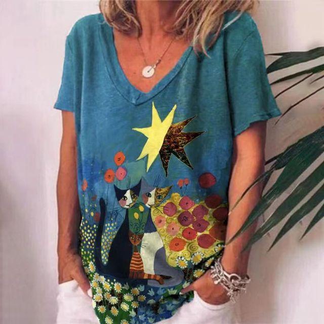 Жіноча футболка Kawaii Cat Graphic V-подібний виріз з коротким рукавом Модні повсякденні футболки з принтом Веселий літній жіночий одяг Вуличний топ S
Жіноча футболка Kawaii Cat Graphic V-подібний виріз з коротким рукавом Модні повсякденні футболки з принтом Веселий літній жіночий одяг Вуличний топ S
