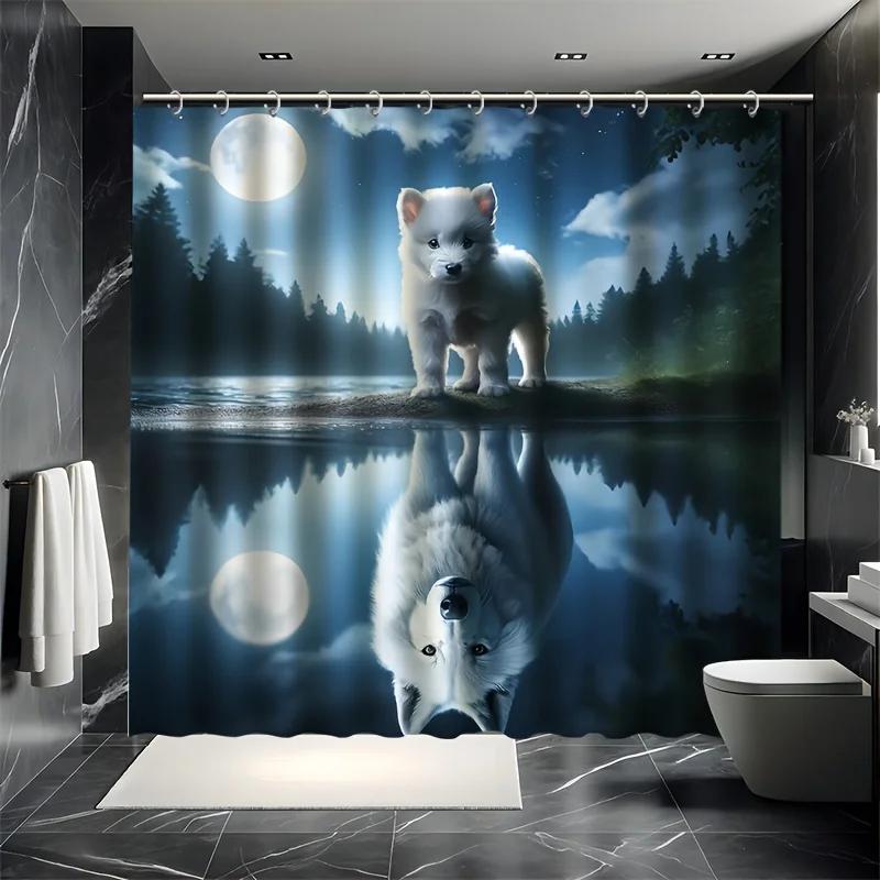 White Wolf Pattern Shower Curtain Set - Allegorical Design, Puppy To Wolf King , Polyester Fabric, Modern Bathroom Decor W60H190(CM)-1 Pcs
White Wolf Pattern Shower Curtain Set - Allegorical Design, Puppy To Wolf King , Polyester Fabric, Modern Bathroom Decor W60H190(CM)-1 Pcs