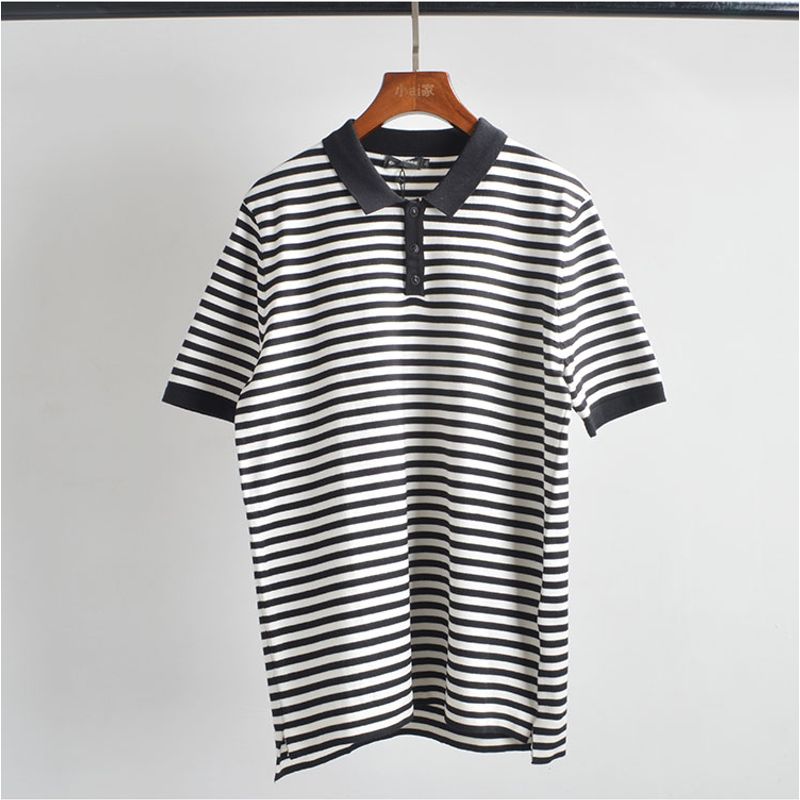 E--1 Spring and Summer Quality Men s New Recommend Lapel Black and White Stripes Loose Short Sleeve Tops Knitting Polo Shirt Black 4XL
E--1 Spring and Summer Quality Men s New Recommend Lapel Black and White Stripes Loose Short Sleeve Tops Knitting Polo Shirt Black 4XL