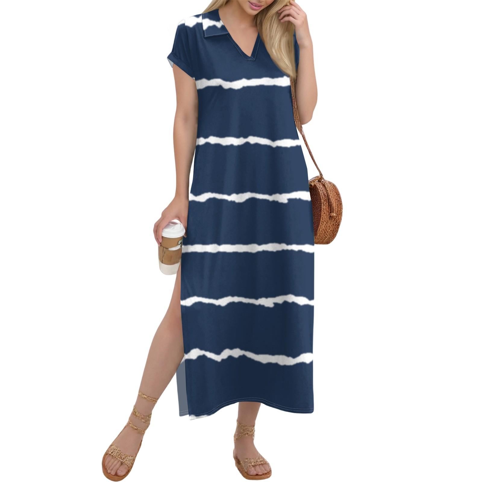 Женское длинное платье-рубашка с V-образным вырезом, повседневное, с коротким рукавом и свободным разрезом XL
Женское длинное платье-рубашка с V-образным вырезом, повседневное, с коротким рукавом и свободным разрезом XL