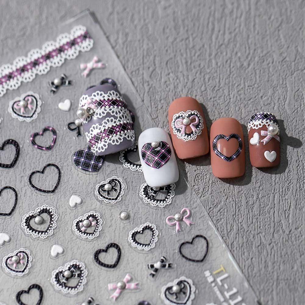 Pink White Black Lace Bowknot Nail Decals Love Heart Bow Nail Decorations Girls d Relief
Pink White Black Lace Bowknot Nail Decals Love Heart Bow Nail Decorations Girls d Relief