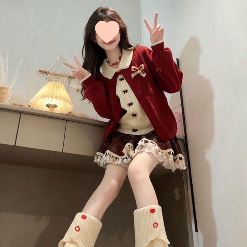 Sweet Girl Red Bow Plaid Skirt & Sweater Coat Set for Christmas Small
Sweet Girl Red Bow Plaid Skirt & Sweater Coat Set for Christmas Small