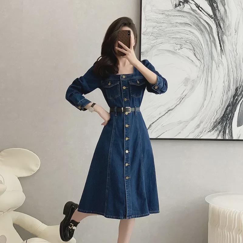 Women s Double Collar Denim A-line Dress - High Waist, Slimming, 2023 Autumn Collection L темно-синього кольору
Women s Double Collar Denim A-line Dress - High Waist, Slimming, 2023 Autumn Collection L темно-синього кольору
