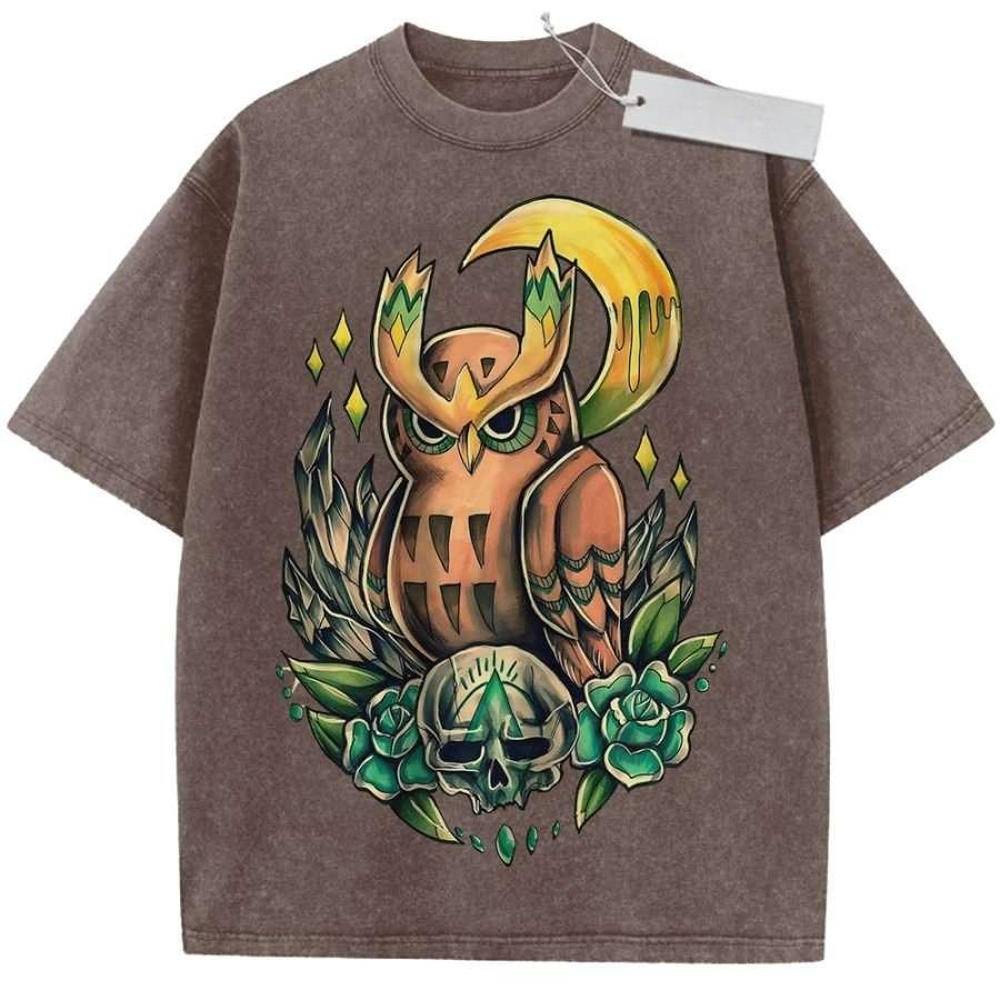 Unisex Washed Beige Vintage T Shirt Original Owl Skull Moon High Quality Fabric for Home Leisure Travel Shopping M
Unisex Washed Beige Vintage T Shirt Original Owl Skull Moon High Quality Fabric for Home Leisure Travel Shopping M