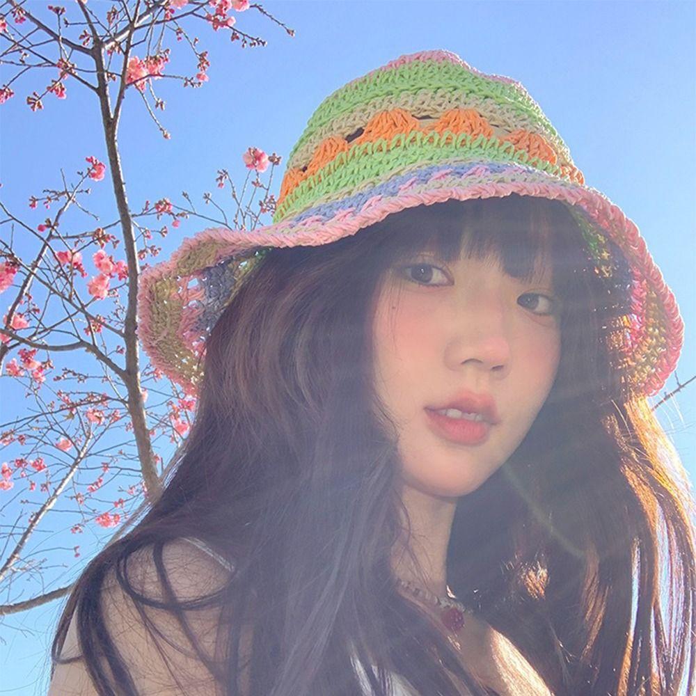 Colorful Woven Fisherman Hat UV Protection Beanie Hat Sweet Rainbow Straw Hat Woman/Female
Colorful Woven Fisherman Hat UV Protection Beanie Hat Sweet Rainbow Straw Hat Woman/Female