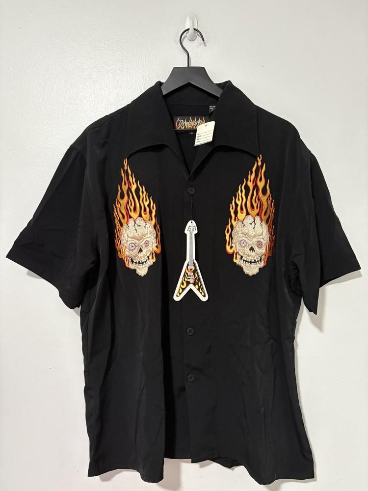 Dragonfly Shirt Mens Large Black Flames Skulls Embroidered Rock Camp Bowling Unisex T-Shirt S
Dragonfly Shirt Mens Large Black Flames Skulls Embroidered Rock Camp Bowling Unisex T-Shirt S