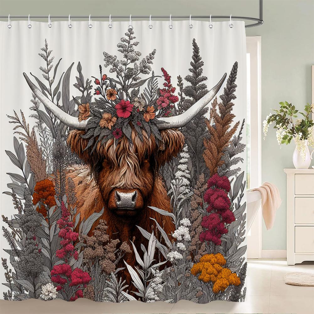 Watercolor Plants And Highland Cow Animal Shower Curtain Print Polyester Waterproof Bathroom Curtains With Hook Decorate Curtain W60H190(CM)-1 Pcs
Watercolor Plants And Highland Cow Animal Shower Curtain Print Polyester Waterproof Bathroom Curtains With Hook Decorate Curtain W60H190(CM)-1 Pcs