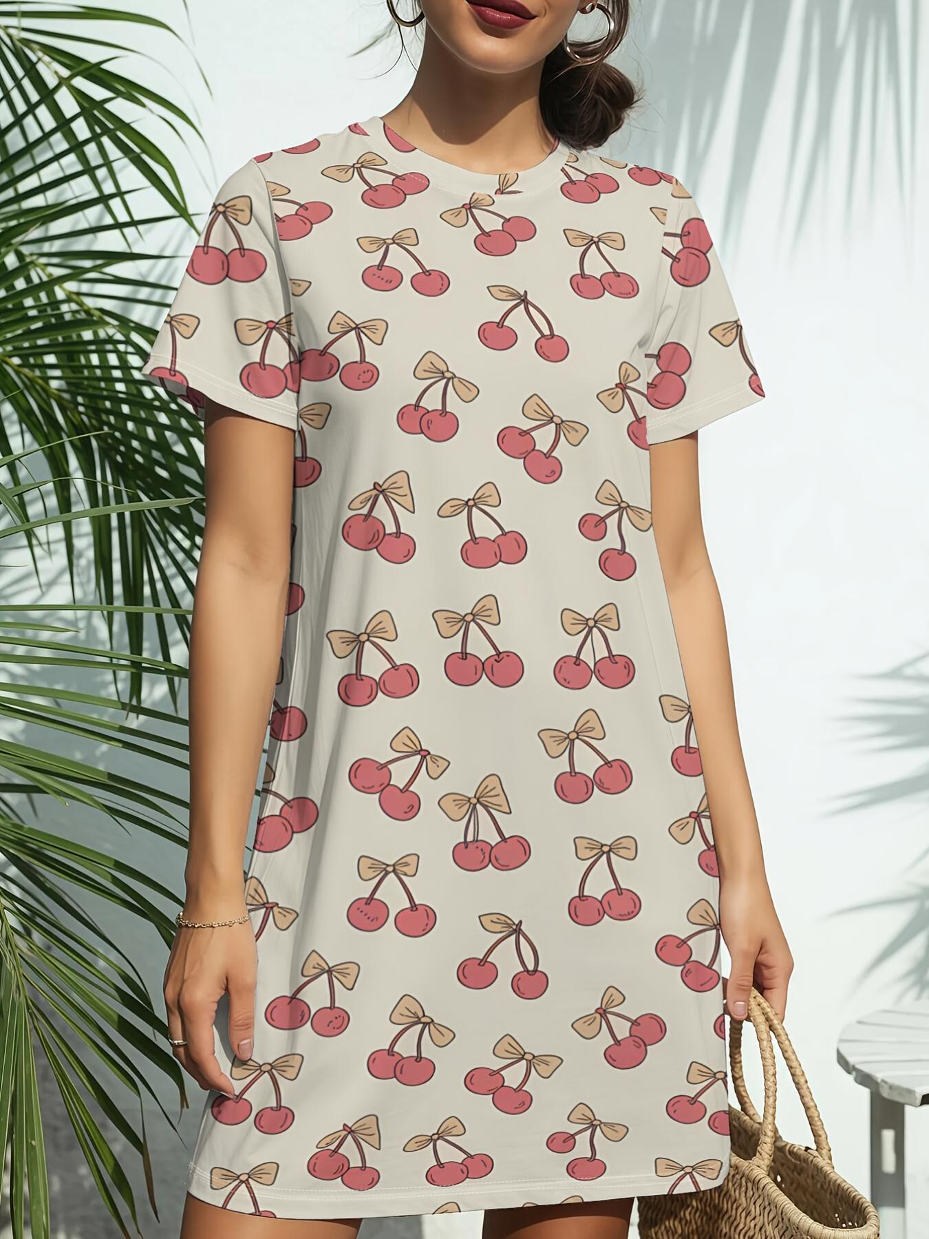 Women s Short-Sleeve T-Shirt Dress with Cherry Heart Flutter Print - Round Neck Casual -Line Dress Suitable for Daily Wear. Birthday Outfits. Spring S 9XL дубильна кора
Women s Short-Sleeve T-Shirt Dress with Cherry Heart Flutter Print - Round Neck Casual -Line Dress Suitable for Daily Wear. Birthday Outfits. Spring S 9XL дубильна кора