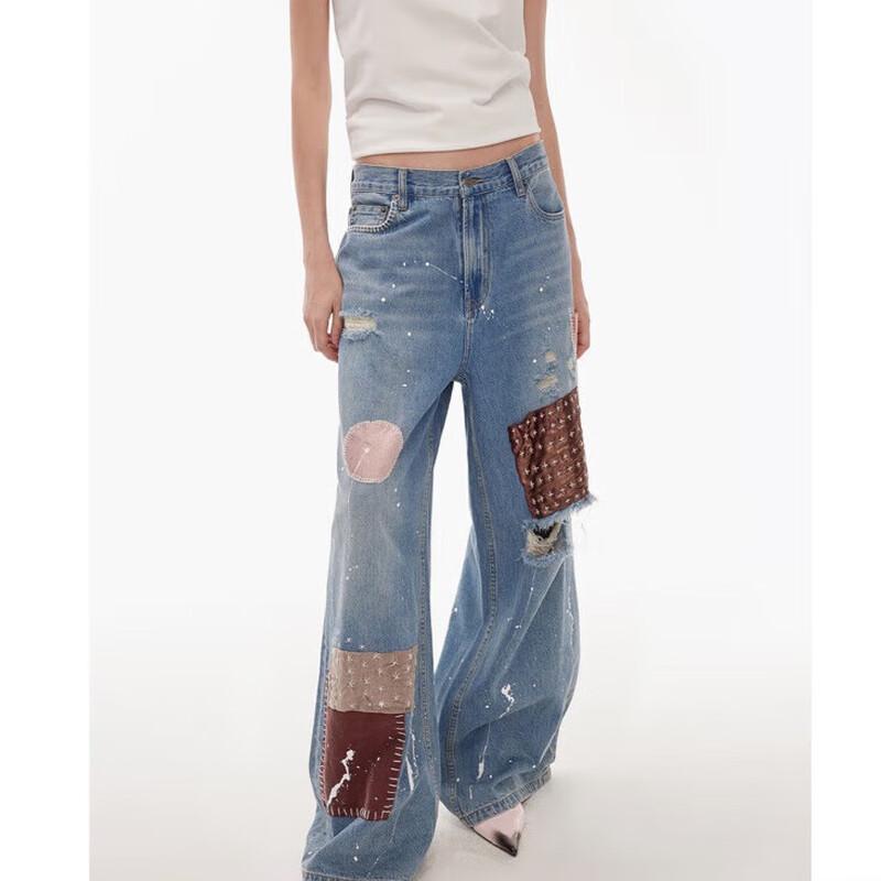 Retro Patchwork Ripped Wide-Leg Jeans L
Retro Patchwork Ripped Wide-Leg Jeans L