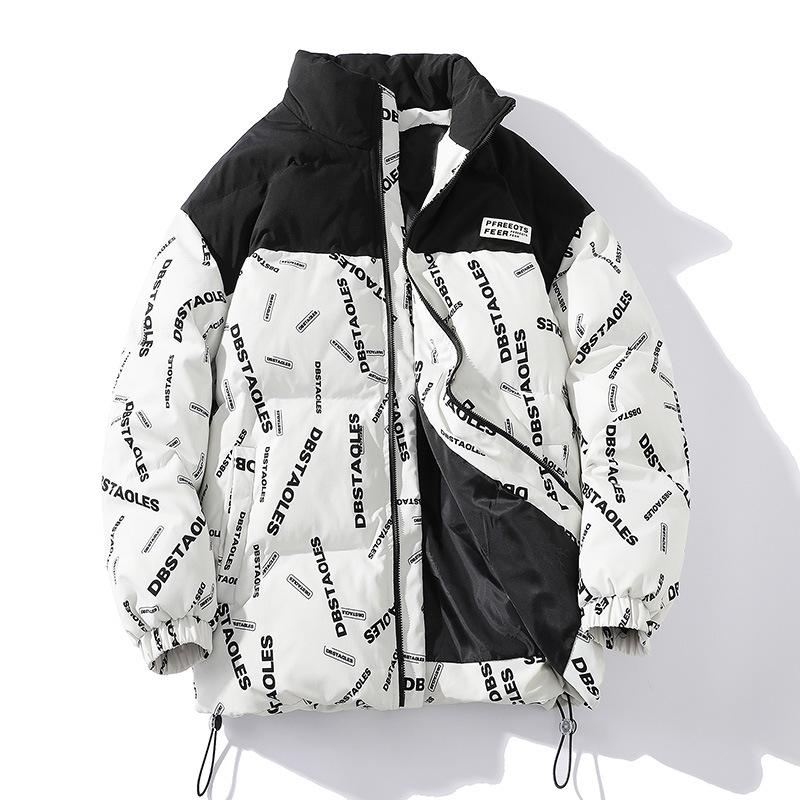 Мужская и женская куртка в гонконгском стиле с воротником-стойкой и буквенным принтом, осенне-зимняя куртка из утолщенного бархата, мужская стеганая куртка, одежда для пар 4XL белый